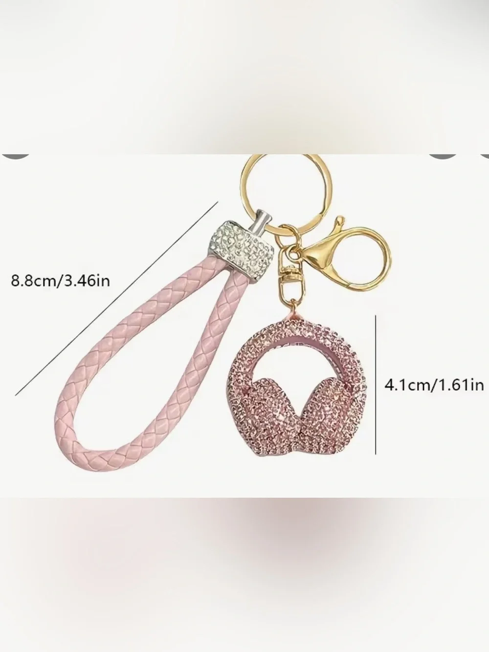 Sparkling Pink Headphone Keychain with Braided Wristlet